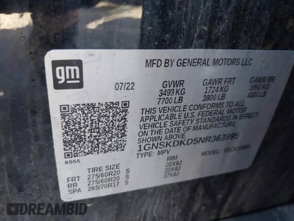 2022 Chevrolet Suburban Z71 с VIN 1GNSKDKD5NR363995, выставлен на аукционе IAAI как лот 42107634 с пробегом 80 041 миль миль и . История ставок и продаж доступна на DreamBid. Изображение 9.