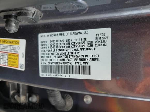 2021 Honda Passport EX-L с VIN 5FNYF7H56MB002353, выставлен на аукционе Copart как лот 68548495 с пробегом 56 070 миль миль и Чистый • Clean title. История ставок и продаж доступна на DreamBid. Изображение 14.