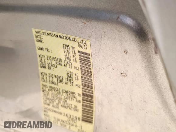 2017 Nissan Murano S with VIN 5N1AZ2MH4HN163198, listed as a Copart auction lot 69070955 with 85,024 mi miles and Salvage title. Bid and sale history available at DreamBid. Image 13.