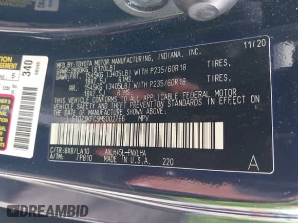 2021 Toyota Sienna Limited with VIN 5TDZSKFC9MS002766, listed as a IAAI auction lot 42972697 with 153,027 mi miles and . Bid and sale history available at DreamBid. Image 9.