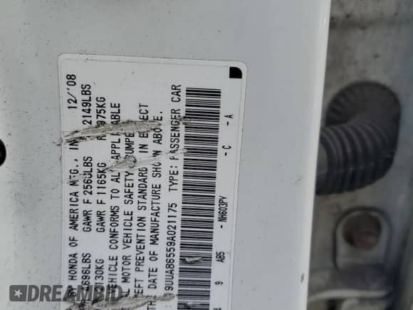 2009 Acura TL Technology с VIN 19UUA86559A021175, выставлен на аукционе Copart как лот 70744355 с пробегом Не указан миль и Списание • Salvage title. История ставок и продаж доступна на DreamBid. Изображение 12.
