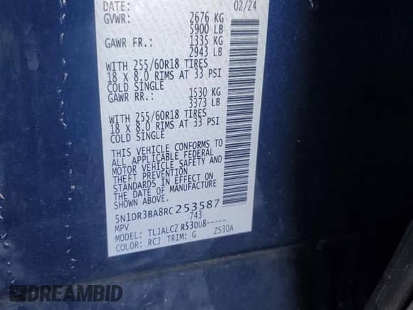 2024 Nissan Pathfinder SV with VIN 5N1DR3BA8RC253587, listed as a Copart auction lot 68836805 with 39,463 mi miles and Clean title. Bid and sale history available at DreamBid. Image 13.