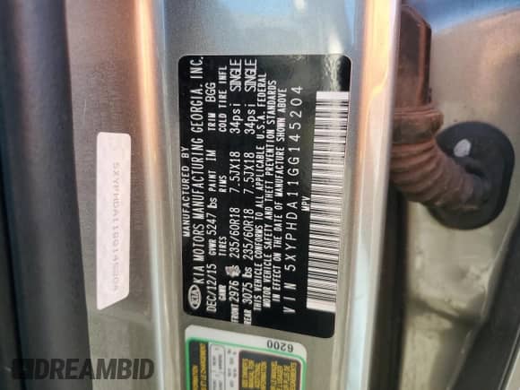 2016 Kia Sorento EX z VIN 5XYPHDA11GG145204, wystawiony jako Copart lot #86338595 z przebiegiem 122 039 mil mil oraz Czysty tytuł • Clean title. Historia ofert i sprzedaży dostępna na DreamBid. Obrazek 13.