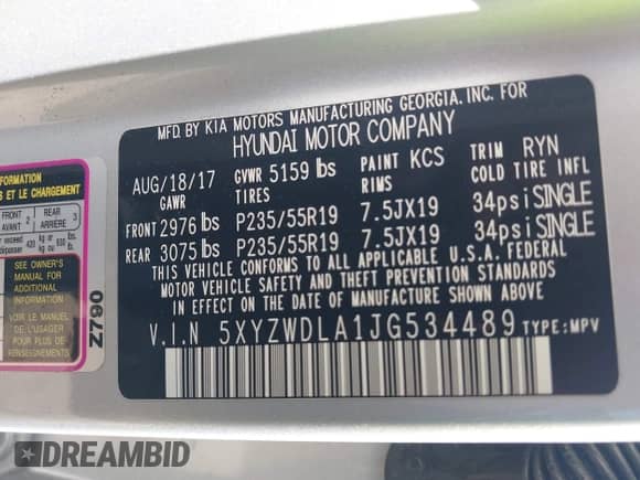 2018 Hyundai Santa Fe Ultimate с VIN 5XYZWDLA1JG534489, выставлен на аукционе IAAI как лот 42289672 с пробегом 93 198 миль миль и . История ставок и продаж доступна на DreamBid. Изображение 9.