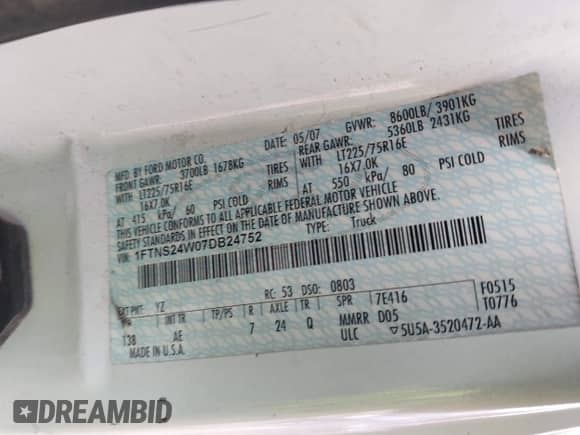 2007 Ford Econoline Cargo Commercial с VIN 1FTNS24W07DB24752, выставлен на аукционе IAAI как лот 41710324 с пробегом 239 084 миль миль и . История ставок и продаж доступна на DreamBid. Изображение 9.