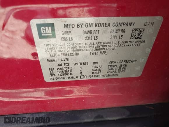 2015 Chevrolet Trax LT с VIN KL7CJLSB5FB120784, выставлен на аукционе IAAI как лот 43342313 с пробегом 173 369 миль миль и . История ставок и продаж доступна на DreamBid. Изображение 9.