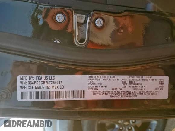 2020 Dodge Journey Crossroad with VIN 3C4PDCGB7LT264917, listed as a Copart auction lot 80863495 with 88,674 mi miles and Salvage title. Bid and sale history available at DreamBid. Image 14.