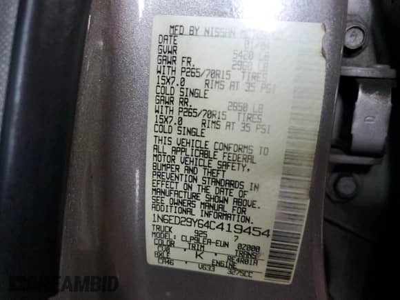 2004 Nissan Frontier XE z VIN 1N6ED29Y64C419454, wystawiony jako Copart lot #56629355 z przebiegiem 214 296 mil mil oraz Szkoda całkowita • Salvage title. Historia ofert i sprzedaży dostępna na DreamBid. Obrazek 13.