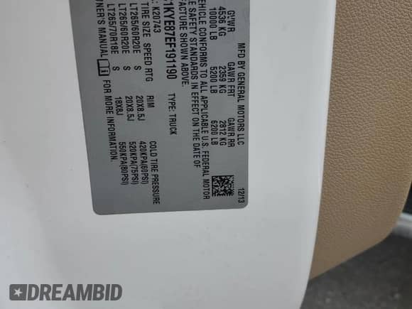 2014 Chevrolet Silverado 2500HD LTZ with VIN 1GC1KYE87EF191190, listed as a Copart auction lot 68138065 with 117,210 mi miles and Salvage title. Bid and sale history available at DreamBid. Image 12.