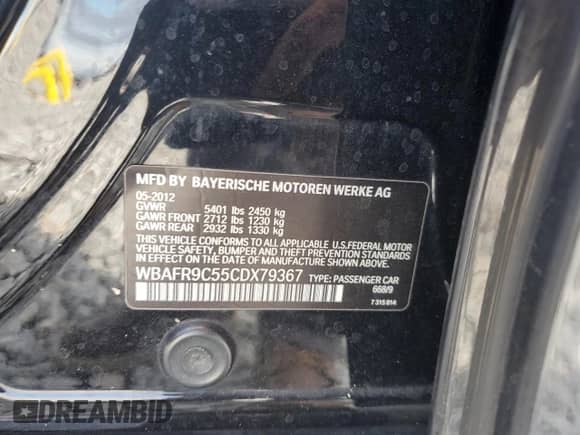 2012 BMW 5 Series 550i с VIN WBAFR9C55CDX79367, выставлен на аукционе Copart как лот 85343725 с пробегом 203 547 миль миль и Списание • Salvage title. История ставок и продаж доступна на DreamBid. Изображение 12.