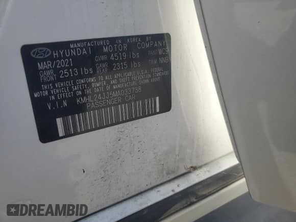 2021 Hyundai Sonata Blue с VIN KMHL24JJ5MA033738, выставлен на аукционе Copart как лот 70687545 с пробегом 101 051 миль миль и Списание • Salvage title. История ставок и продаж доступна на DreamBid. Изображение 12.