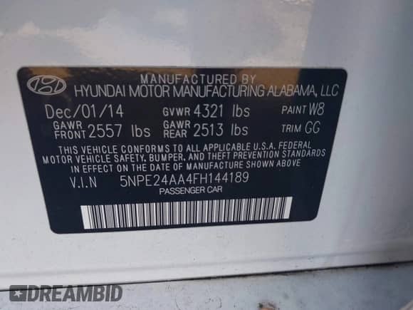 2015 Hyundai Sonata Eco с VIN 5NPE24AA4FH144189, выставлен на аукционе IAAI как лот 43348039 с пробегом 104 103 миль миль и . История ставок и продаж доступна на DreamBid. Изображение 9.