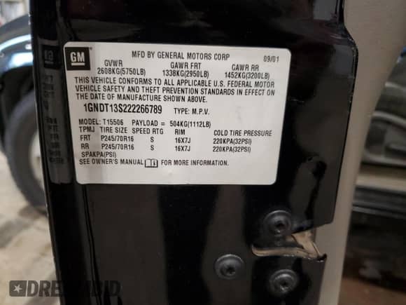 2002 Chevrolet TrailBlazer LS with VIN 1GNDT13S222266789, listed as a Copart auction lot 58767475 with 207,172 mi miles and Non repairable. Bid and sale history available at DreamBid. Image 13.