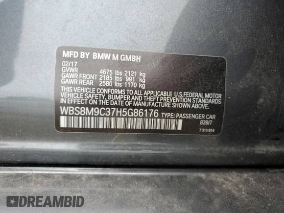 2017 BMW M3 z VIN WBS8M9C37H5G86176, wystawiony jako Copart lot #61449215 z przebiegiem 71 108 mil mil oraz Szkoda całkowita • Salvage title. Historia ofert i sprzedaży dostępna na DreamBid. Obrazek 12.