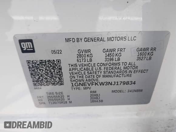 2022 Chevrolet Traverse LS z VIN 1GNEVFKW3NJ179834, wystawiony jako IAAI lot #42368999 z przebiegiem 37 045 mil mil oraz . Historia ofert i sprzedaży dostępna na DreamBid. Obrazek 9.