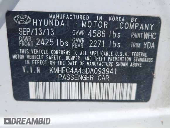 2013 Hyundai Sonata Limited z VIN KMHEC4A45DA093941, wystawiony jako IAAI lot #42287338 z przebiegiem 131 669 mil mil oraz . Historia ofert i sprzedaży dostępna na DreamBid. Obrazek 9.