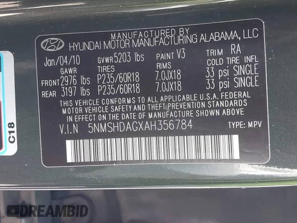 2010 Hyundai Santa Fe SE с VIN 5NMSHDAGXAH356784, выставлен на аукционе IAAI как лот 43316519 с пробегом 132 295 миль миль и . История ставок и продаж доступна на DreamBid. Изображение 9.