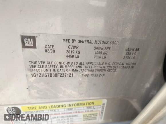 2008 Chevrolet Malibu 1LT с VIN 1G1ZH57B38F237121, выставлен на аукционе IAAI как лот 42486737 с пробегом 208 947 миль миль и . История ставок и продаж доступна на DreamBid. Изображение 9.