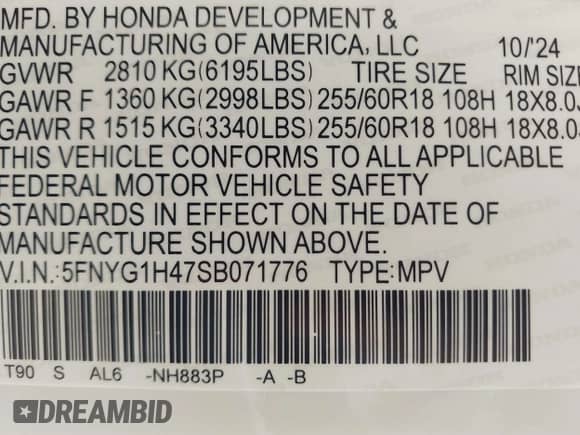 2025 Honda Pilot EX-L с VIN 5FNYG1H47SB071776, выставлен на аукционе IAAI как лот 42702072 с пробегом 7 236 миль миль и . История ставок и продаж доступна на DreamBid. Изображение 9.