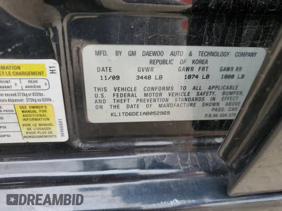 2010 Chevrolet Aveo 1LT с VIN KL1TD6DE1AB052969, выставлен на аукционе Copart как лот 66345344 с пробегом 115 559 миль миль и Списание • Salvage title. История ставок и продаж доступна на DreamBid. Изображение 14.