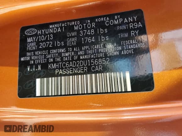 2013 Hyundai Veloster w/Black Int z VIN KMHTC6AD2DU156852, wystawiony jako Copart lot #82449685 z przebiegiem 106 546 mil mil oraz Czysty tytuł • Clean title. Historia ofert i sprzedaży dostępna na DreamBid. Obrazek 13.