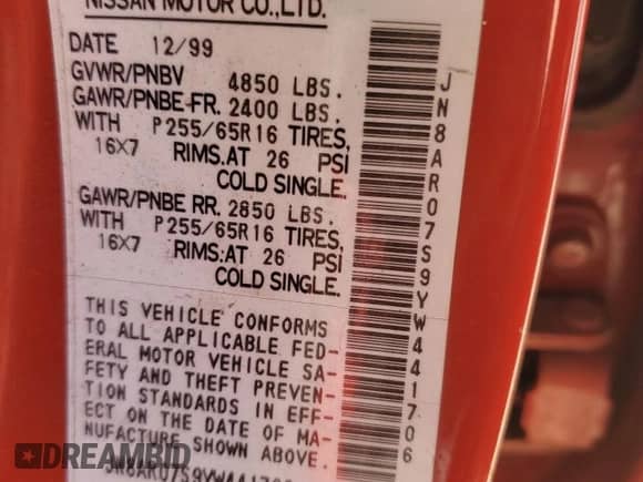 2000 Nissan Pathfinder XE z VIN JN8AR07S9YW441706, wystawiony jako Copart lot #77166024 z przebiegiem 224 898 mil mil oraz Szkoda całkowita • Salvage title. Historia ofert i sprzedaży dostępna na DreamBid. Obrazek 13.