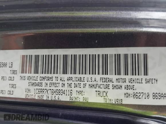 2017 Ram 1500 Express with VIN 1C6RR7KT6HS834116, listed as a IAAI auction lot 42635297 with 153,693 mi miles and . Bid and sale history available at DreamBid. Image 9.