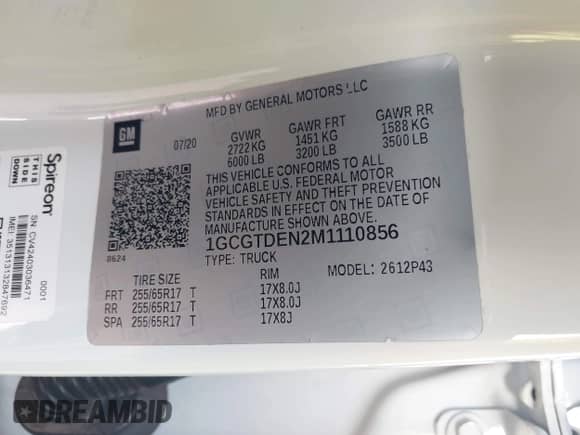 2021 Chevrolet Colorado 4WD Z71 z VIN 1GCGTDEN2M1110856, wystawiony jako IAAI lot #42304561 z przebiegiem 31 155 mil mil oraz . Historia ofert i sprzedaży dostępna na DreamBid. Obrazek 9.