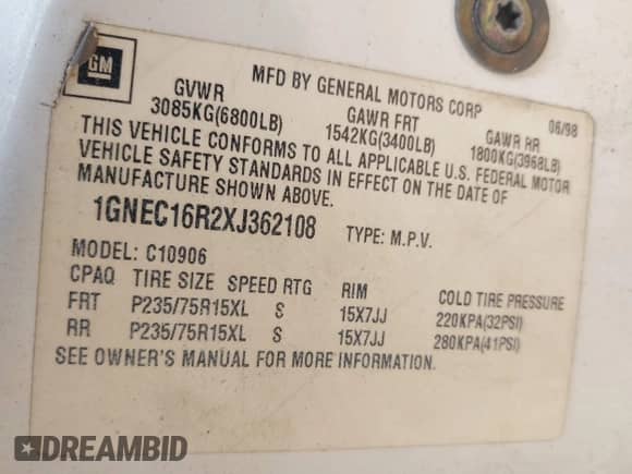 1999 Chevrolet Suburban z VIN 1GNEC16R2XJ362108, wystawiony jako IAAI lot #42973441 z przebiegiem 308 292 mil mil oraz . Historia ofert i sprzedaży dostępna na DreamBid. Obrazek 9.