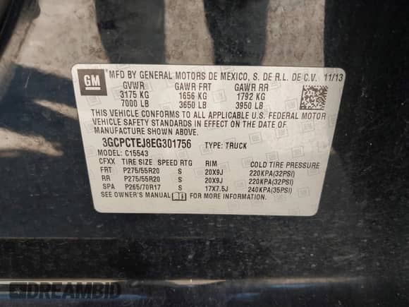 2014 Chevrolet Silverado 1500 High Country with VIN 3GCPCTEJ8EG301756, listed as a IAAI auction lot 41826109 with 185,576 mi miles and . Bid and sale history available at DreamBid. Image 9.