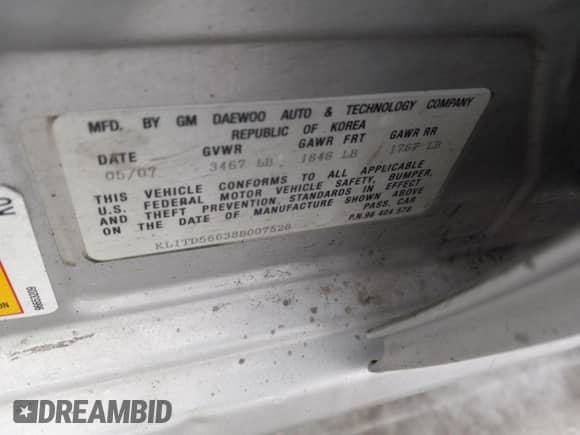 2008 Chevrolet Aveo LS z VIN KL1TD56638B007526, wystawiony jako Copart lot #76838014 z przebiegiem 91 805 mil mil oraz Szkoda całkowita • Salvage title. Historia ofert i sprzedaży dostępna na DreamBid. Obrazek 12.