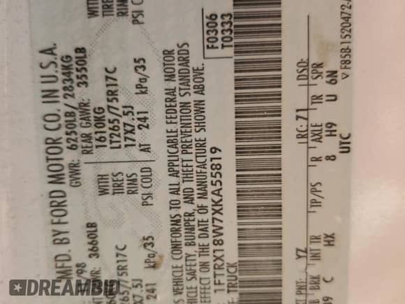 1999 Ford F-150 with VIN 1FTRX18W7XKA55819, listed as a Copart auction lot 64293245 with 301,658 mi miles and Salvage title. Bid and sale history available at DreamBid. Image 12.