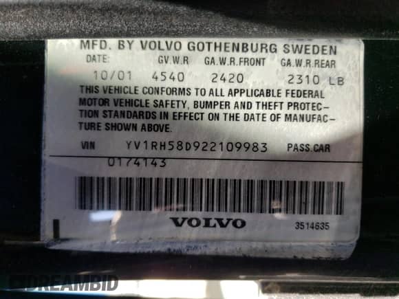 2002 Volvo S60 с VIN YV1RH58D922109983, выставлен на аукционе Copart как лот 78887474 с пробегом 178 014 миль миль и Списание • Salvage title. История ставок и продаж доступна на DreamBid. Изображение 13.