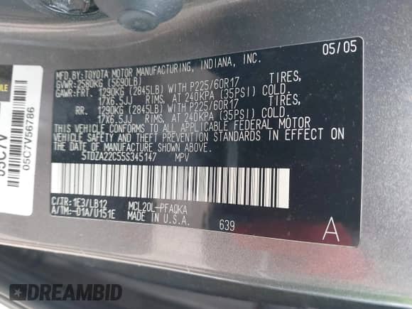 2005 Toyota Sienna XLE z VIN 5TDZA22C55S345147, wystawiony jako IAAI lot #42817401 z przebiegiem 125 308 mil mil oraz . Historia ofert i sprzedaży dostępna na DreamBid. Obrazek 9.