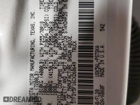 2012 Toyota Tundra с VIN 5TFDY5F16CX268649, выставлен на аукционе Copart как лот 48197875 с пробегом 189 824 миль миль и Списание • Salvage title. История ставок и продаж доступна на DreamBid. Изображение 12.