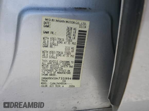 2014 Nissan Frontier S z VIN 1N6AD0EV1EN735994, wystawiony jako Copart lot #67763864 z przebiegiem 307 159 mil mil oraz Szkoda całkowita • Salvage title. Historia ofert i sprzedaży dostępna na DreamBid. Obrazek 14.