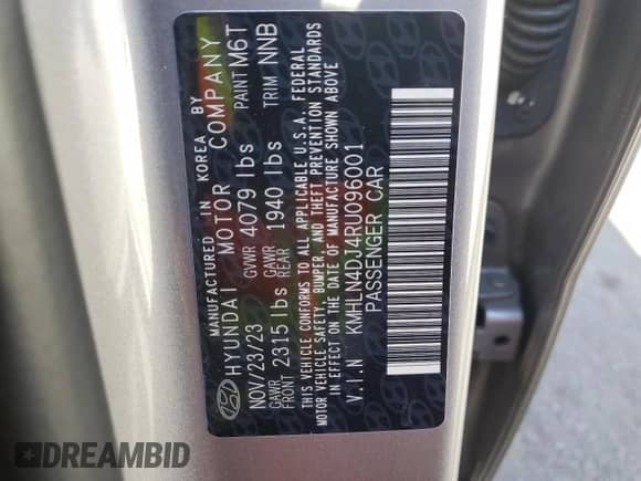 2024 Hyundai Elantra Limited with VIN KMHLN4DJ4RU096001, listed as a Copart auction lot 66874095 with 75,346 mi miles and Salvage title. Bid and sale history available at DreamBid. Image 12.