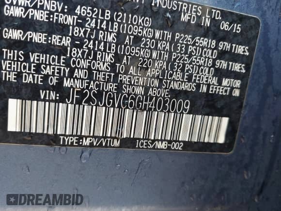 2016 Subaru Forester XT Touring with VIN JF2SJGVC6GH403009, listed as a IAAI auction lot 43394644 with 160,180 mi miles and . Bid and sale history available at DreamBid. Image 9.