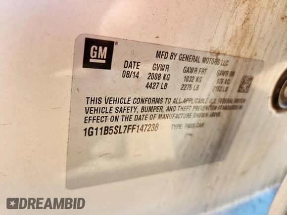 2015 Chevrolet Malibu LS z VIN 1G11B5SL7FF147238, wystawiony jako Copart lot #71730515 z przebiegiem 181 733 mil mil oraz Szkoda całkowita • Salvage title. Historia ofert i sprzedaży dostępna na DreamBid. Obrazek 12.