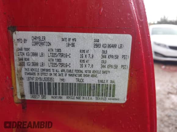 1997 Dodge 1500 с VIN 1B7HF16Y9VJ535351, выставлен на аукционе IAAI как лот 42000058 с пробегом 184 139 миль миль и . История ставок и продаж доступна на DreamBid. Изображение 9.