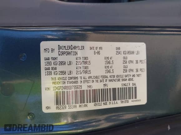 2006 Dodge Grand Caravan SE z VIN 1D4GP24R86B735629, wystawiony jako IAAI lot #43468974 z przebiegiem 206 699 mil mil oraz . Historia ofert i sprzedaży dostępna na DreamBid. Obrazek 9.