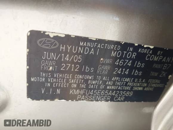 2005 Hyundai XG с VIN KMHFU45E65A423589, выставлен на аукционе IAAI как лот 42943590 с пробегом 46 911 миль миль и . История ставок и продаж доступна на DreamBid. Изображение 9.