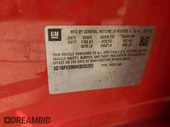 2017 Chevrolet Cruze Premier с VIN 3G1BF6SM8HS595252, выставлен на аукционе Copart как лот 81963005 с пробегом 154 304 миль миль и Списание • Salvage title. История ставок и продаж доступна на DreamBid. Изображение 12.