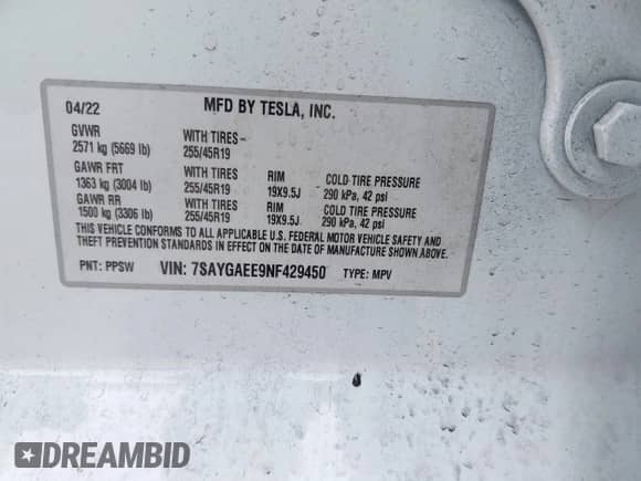 2022 Tesla Model Y Long Range с VIN 7SAYGAEE9NF429450, выставлен на аукционе IAAI как лот 42707891 с пробегом 68 981 миль миль и . История ставок и продаж доступна на DreamBid. Изображение 9.