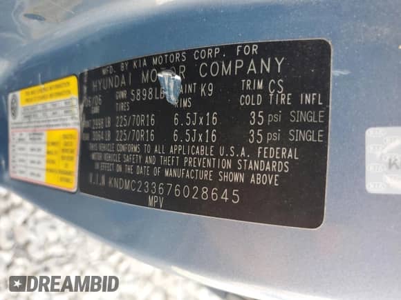 2007 Hyundai Entourage GLS с VIN KNDMC233676028645, выставлен на аукционе Copart как лот 71957514 с пробегом 123 563 миль миль и Списание • Salvage title. История ставок и продаж доступна на DreamBid. Изображение 13.