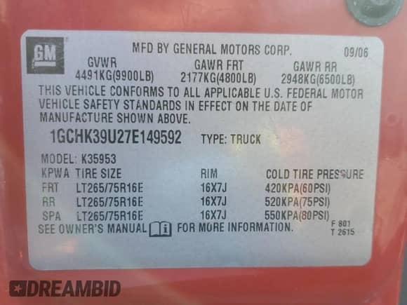 2007 Chevrolet Silverado 3500 с VIN 1GCHK39U27E149592, выставлен на аукционе Copart как лот 48326365 с пробегом Не указан миль и Списание • Salvage title. История ставок и продаж доступна на DreamBid. Изображение 13.