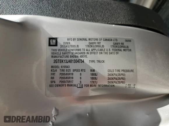2008 GMC Sierra 1500 SLT z VIN 2GTEK13J481304734, wystawiony jako Copart lot #81717135 z przebiegiem 124 158 mil mil oraz Szkoda całkowita • Salvage title. Historia ofert i sprzedaży dostępna na DreamBid. Obrazek 12.