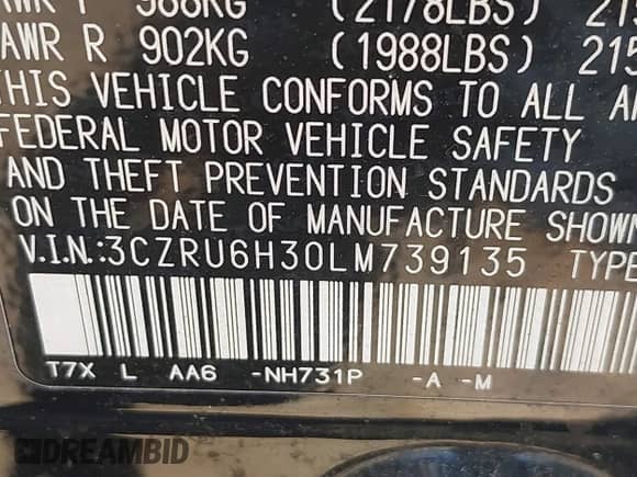 2020 Honda HR-V LX z VIN 3CZRU6H30LM739135, wystawiony jako IAAI lot #42394329 z przebiegiem 102 112 mil mil oraz . Historia ofert i sprzedaży dostępna na DreamBid. Obrazek 9.