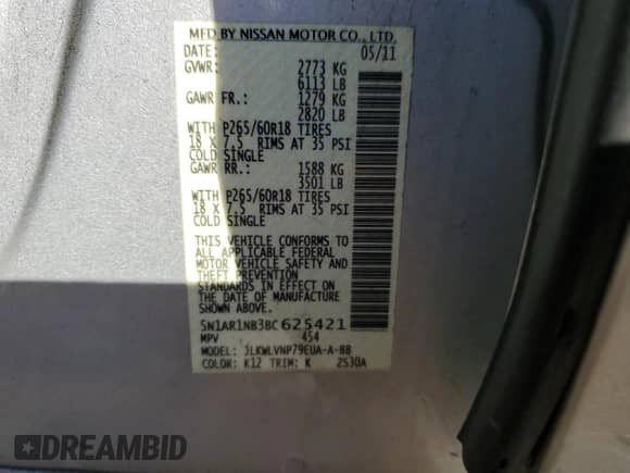 2011 Nissan Pathfinder LE z VIN 5N1AR1NB3BC625421, wystawiony jako Copart lot #81765135 z przebiegiem 230 794 mil mil oraz Szkoda całkowita • Salvage title. Historia ofert i sprzedaży dostępna na DreamBid. Obrazek 13.