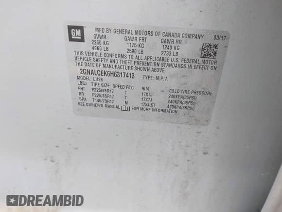 2017 Chevrolet Equinox LT с VIN 2GNALCEK6H6317413, выставлен на аукционе IAAI как лот 42845084 с пробегом 179 295 миль миль и . История ставок и продаж доступна на DreamBid. Изображение 9.